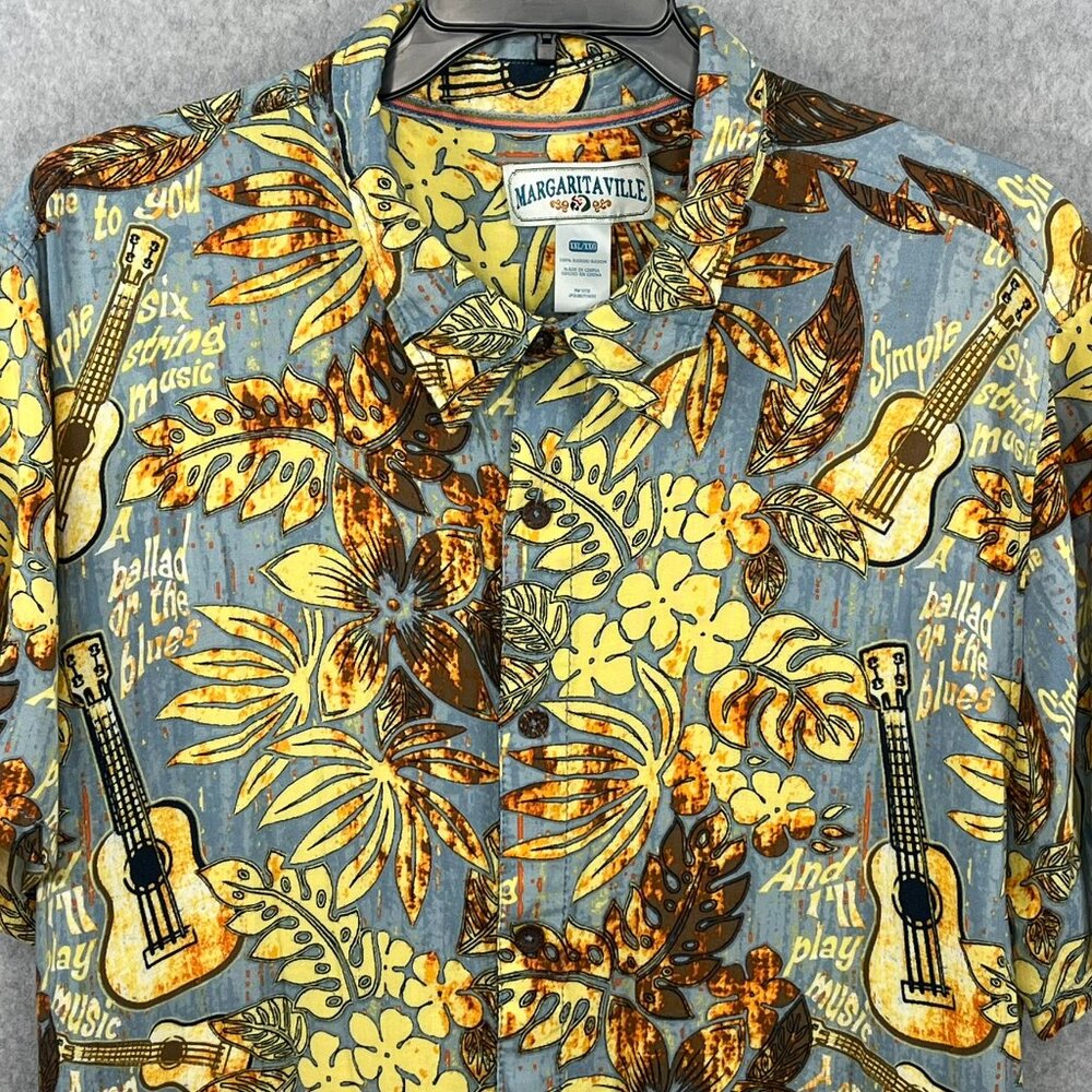 Margaritaville Hawaiian Shirt Men XXL Aloha Guitars Jimmy Buffet Music Hibiscus